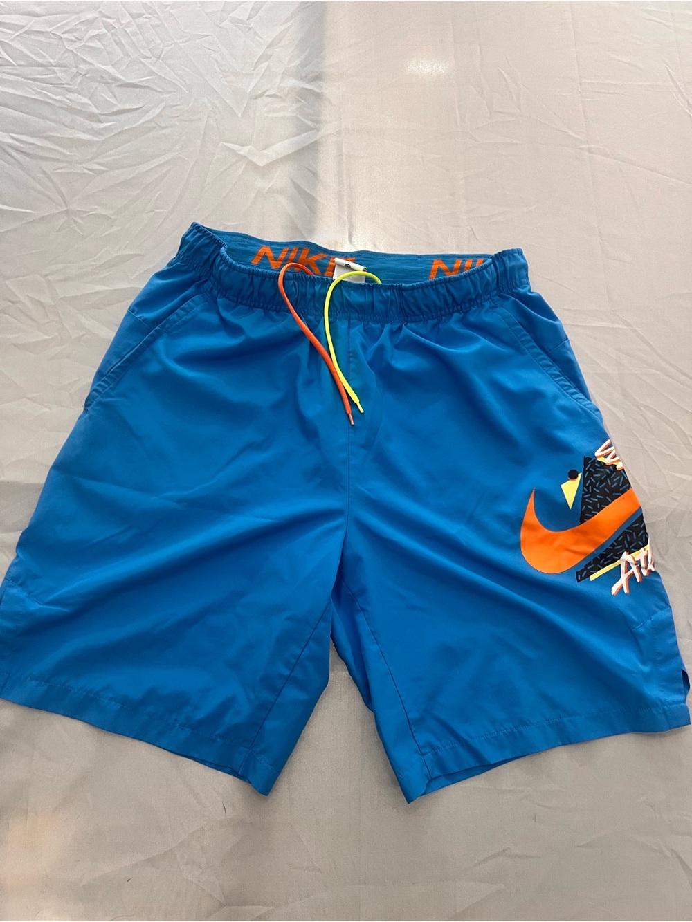 Men's vintage Nike Dri-Fit Graphic Shorts retro throwback Med Blue Y2K